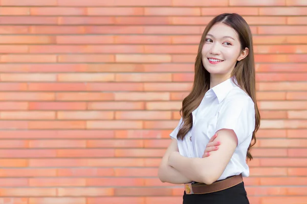 Ritratto Uno Studente Thailandese Adulto Uniforme Universitaria Asiatico Bella Ragazza — Foto Stock