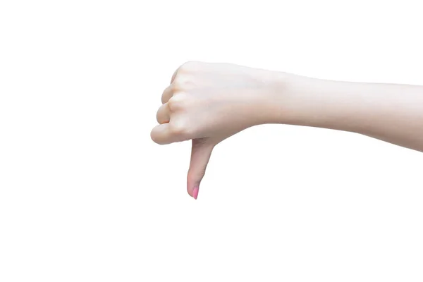 Hand Asian Woman Shows Thump Sign Bad Good Sign Isolated — Foto Stock