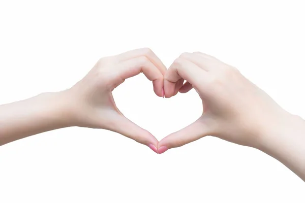 Tangan Wanita Cantik Menunjukkan Simbol Hati Sebagai Tanda Cinta Dalam — Stok Foto