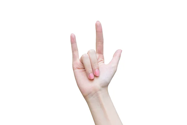 Female Fingers Hands While Acts Sign Love You Symbol Isolated — Stockfoto
