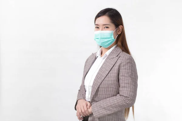 Asian Business Woman Wears Formal Suit Medical Face Mask Protect — Stock Photo, Image