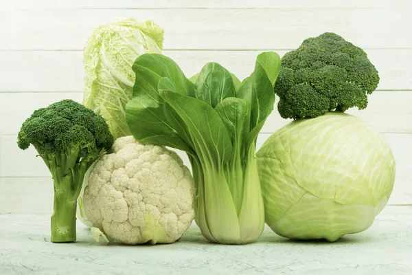 Assortment Different Varieties Cabbage Cabbage Background Space Text Cabbage Different — Stock Photo, Image