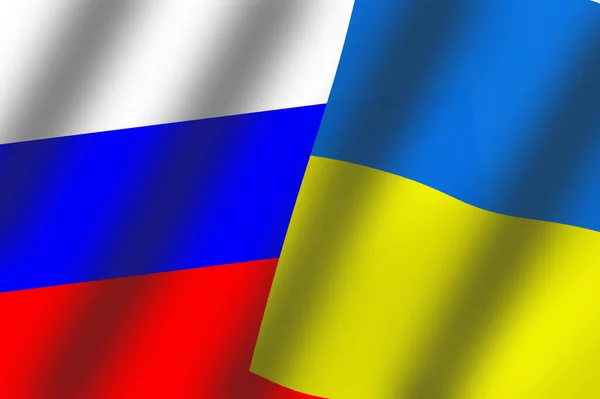 Flag of russia and ukraine, relations between ukraine and russia. Letter with written blood. Confrontation between countries, no war