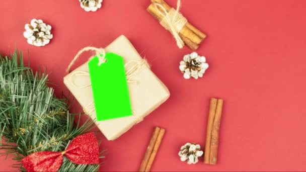 Box Twine Tag Background Copy Space Chroma Key Christmas Card — Vídeo de stock