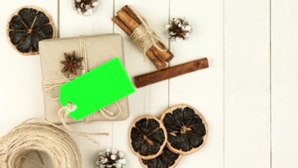 Box Twine Tag Background Copy Space Chroma Key Christmas Card — Stock video