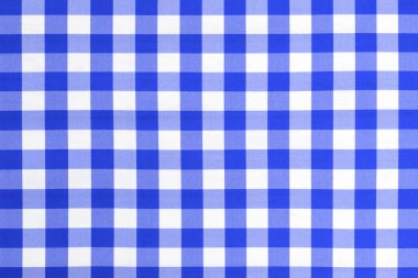 Mavi kareli tekstil piknik masa örtüsü deseni yakın planda. Klasik mutfak biçimi için arkaplan.