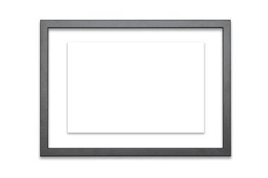 Large empty black picture frame isolated on a white background as a template mock-up for wall art presentation.
