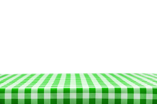古典的なスタイルの料理テンプレート 白の背景に隔離された緑のチェックテーブルクロスと空白のテーブル — ストック写真