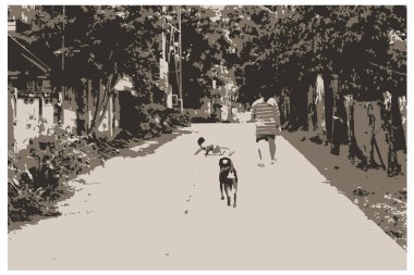 Anne ve kızının kırsal kesimdeki yollarda yürürken çekilmiş sanatsal bir resim..