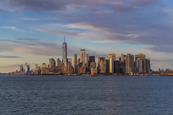 Пором Манхеттена Вид Манхеттен Води Заході Сонця — стокове фото