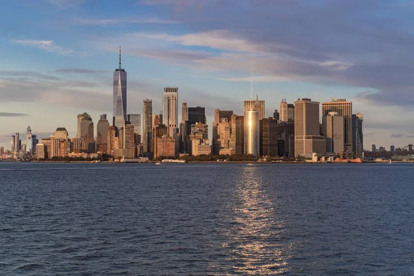Паром Манхэттена Вид Манхэттен Воды Закате — стоковое фото