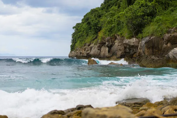 Fundo Natural Tropical Oceano Rochas Com Plantas — Fotografia de Stock