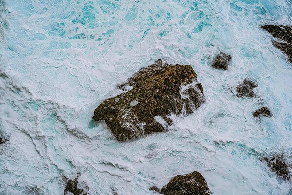 Ocean, background. Blue ocean with foam and wave, natural backgr