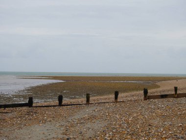 Denizin ve dalgaların olduğu sessiz bir çakıl taşı kumsalı manzarası