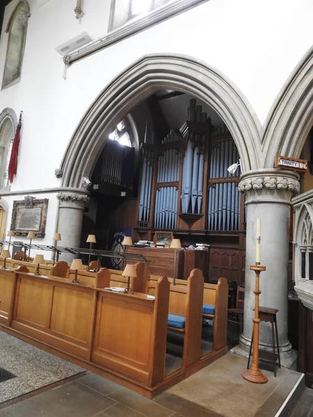 View Interior Church Numerous Architectural Arches Benches — Zdjęcie stockowe