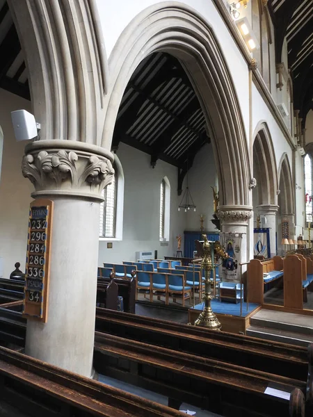 View Interior Church Numerous Architectural Arches Benches — Zdjęcie stockowe