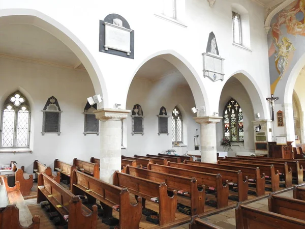 Bright Interior Church Wooden Furnishings — Zdjęcie stockowe