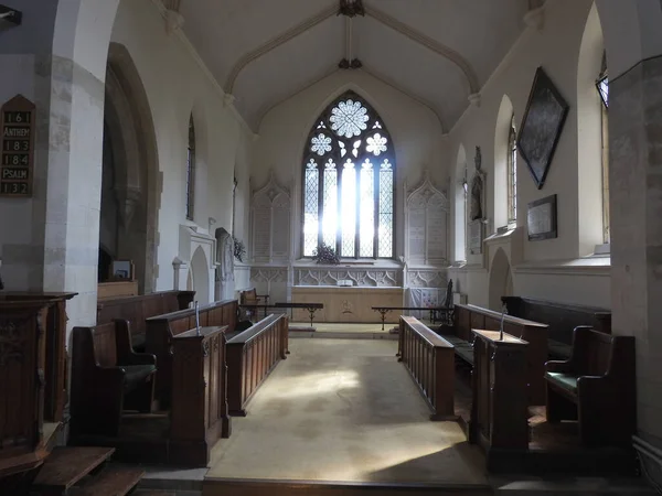 Bright Interior Church Wooden Furnishings — Zdjęcie stockowe