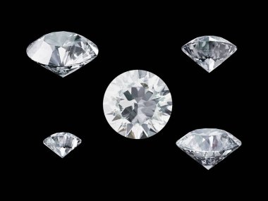 Diamond jewels of different sizes, 3D illustration