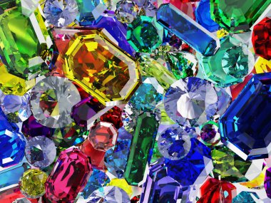 Colorful shiny Gemstones background, 3D illustration