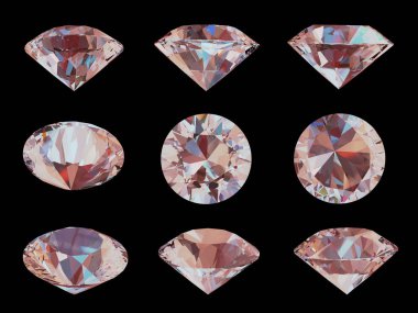 Siyah arkaplanda harika kesilmiş mücevherler, 3 boyutlu illüstrasyon