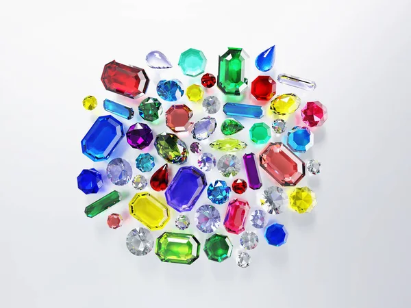 Çok Renkli Kristaller Değerli Taşlar Arka Plan Boyutlu Illüstrasyon — Stok fotoğraf