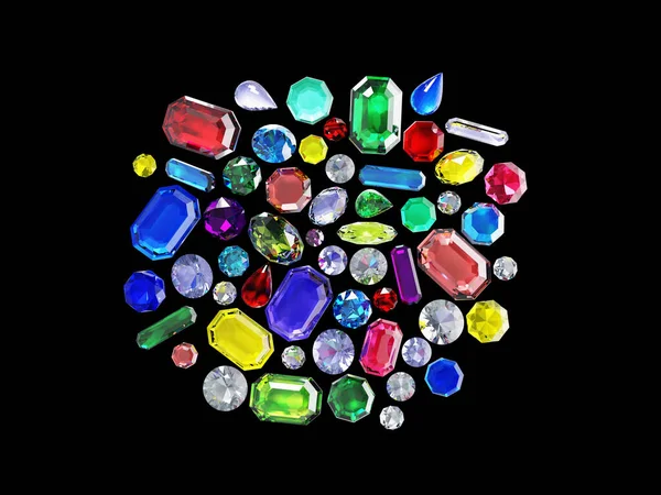 多色結晶と宝石の背景 3Dイラスト — ストック写真