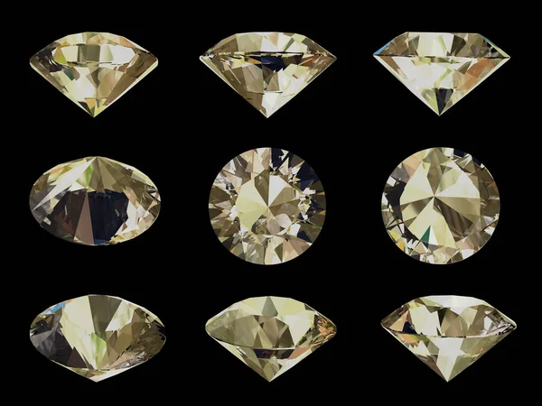 Siyah Arkaplanda Harika Kesilmiş Mücevherler Boyutlu Illüstrasyon — Stok fotoğraf