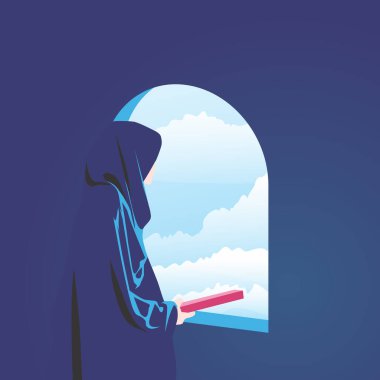 Pencerenin arkasında tesettürlü Müslüman kadın