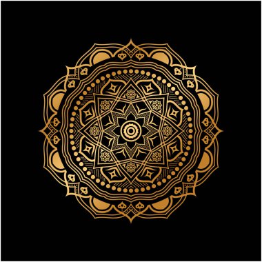 Siyah arka planda lüks altın mandala. Etnik vintage desen.