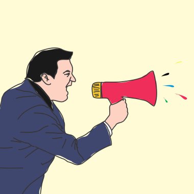 Hoparlör kullanarak bağıran bir adamın vektör çizimi