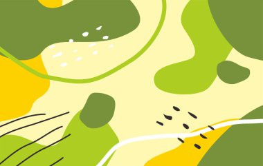 İlginç şekilli, yeşil ve sarı renkli soyut memphis arkaplanı