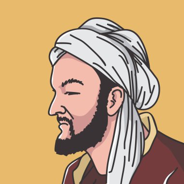 Vektör illüstrasyonunda Avicenna (ibnu sina). İslam Altın Çağı 'nın hekimi, gökbilimcisi ve düşünürü ve erken dönem modern tıbbın babasıydı..