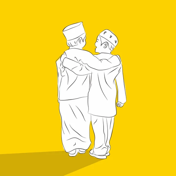 Lineart Illusztrációja Barátság Két Muszlim Diák Között — Stock Vector
