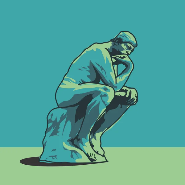 Thinking Man Statue Illustration Auguste Rodin Thinker — Stock vektor