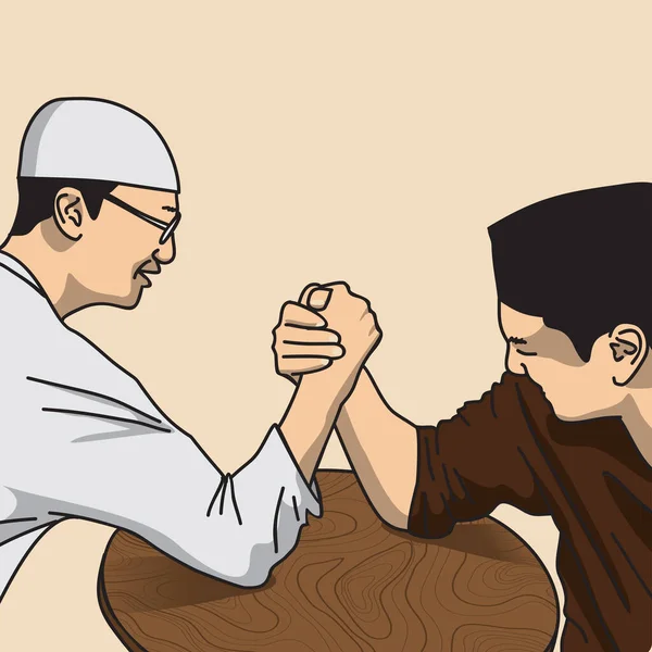 Ilustración Dos Musulmanes Lucha Libre Brazos Adecuado Para Representar Conflictos — Archivo Imágenes Vectoriales