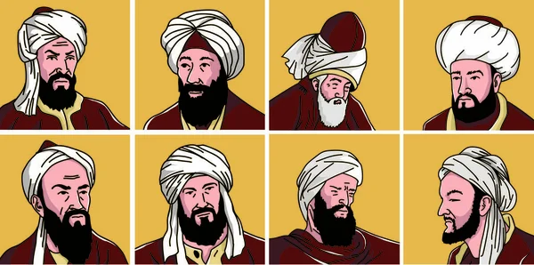 Set Dari Vektor Ilustrasi Yang Paling Berpengaruh Sarjana Islam Dunia - Stok Vektor