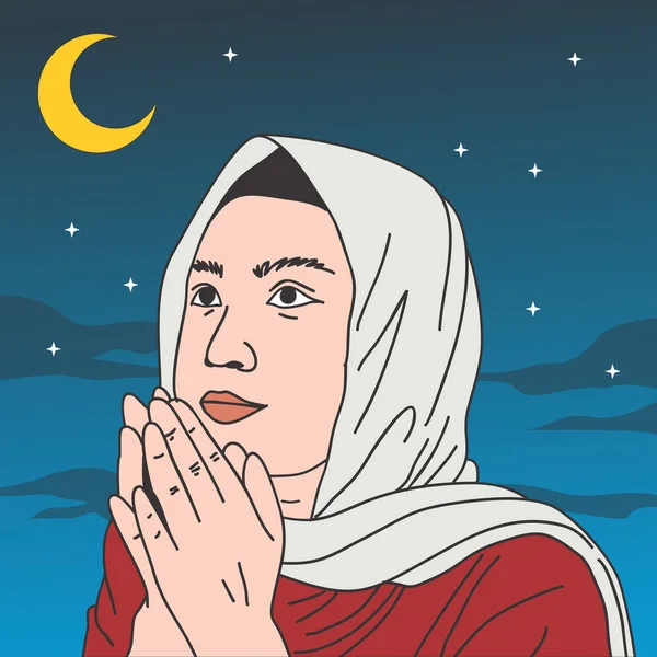 Egy Muszlim Imádkozik Éjjel Telve Holddal Csillagokkal — Stock Vector