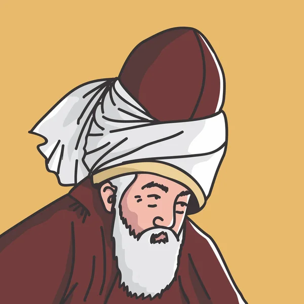 Gambar Vektor Dari Penyair Muslim Dunia Dan Sufi Mevlana Celaleddin - Stok Vektor