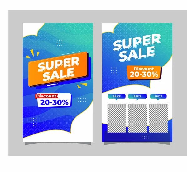 Blue Promotional Banner Template Writing Super Sale Discount Suitable Business — Stockový vektor
