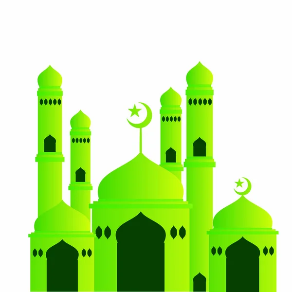 Ilustrasi Vektor Masjid Hijau Dengan Latar Belakang Putih - Stok Vektor