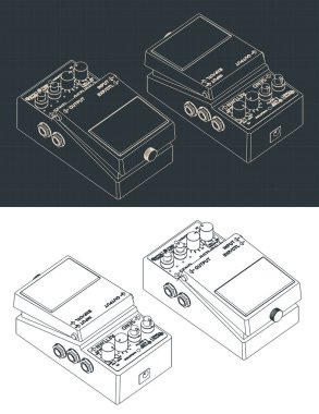 Çarpıtma pedalının izometrik planlarının biçimlendirilmiş vektör çizimi