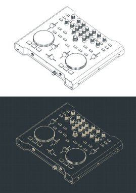 DJ denetleyicisinin izometrik planlarının biçimlendirilmiş vektör çizimi