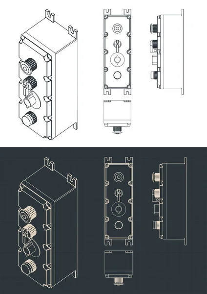 Στυλιζαρισμένη Διανυσματική Απεικόνιση Σχεδίων Κουτιού Ελέγχου Διακόπτη Εμβόλου — Διανυσματικό Αρχείο