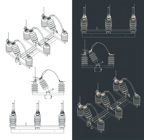 Stilisierte Vektor Illustration Von Bauplänen Für Mittelspannungs Trennschalter — Stockvektor