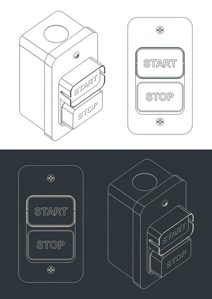 Stilisierte Vektorillustration Der Baupläne Für Den Start Stopp Schalter Von — Stockvektor