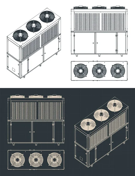 Stiliserad Vektor Illustration Ritningar Utomhus Enhet Industriell Luftkonditionering — Stock vektor