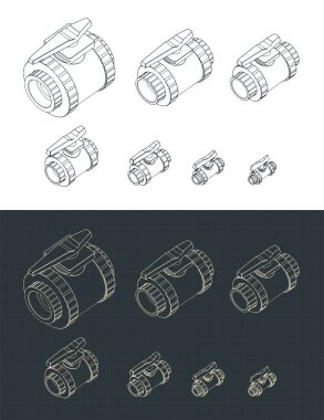 Top valflerinin izometrik planlarının stilize edilmiş vektör çizimi