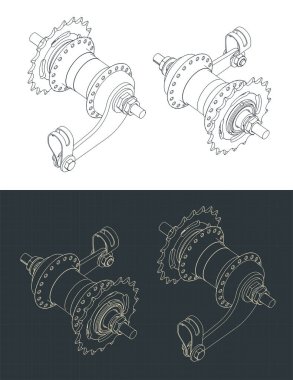 Bir tren freninin izometrik planlarının stilize edilmiş vektör çizimi