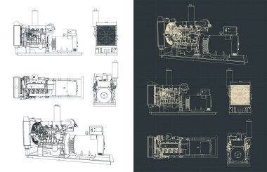 Dizel jeneratörün planlarının biçimlendirilmiş vektör çizimi